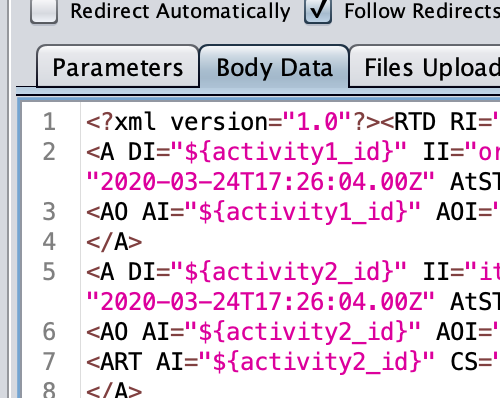 Highlighted XML with a template variable shown as a literal