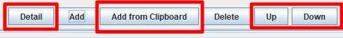 Detail, Add from clipboard, Up, Down buttons are missing